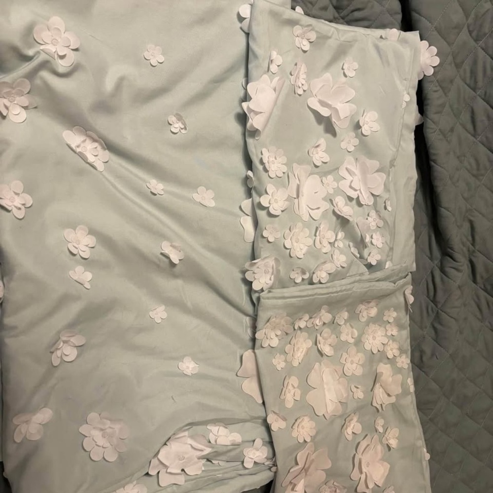 Floral Embellished Light Blue Fabric